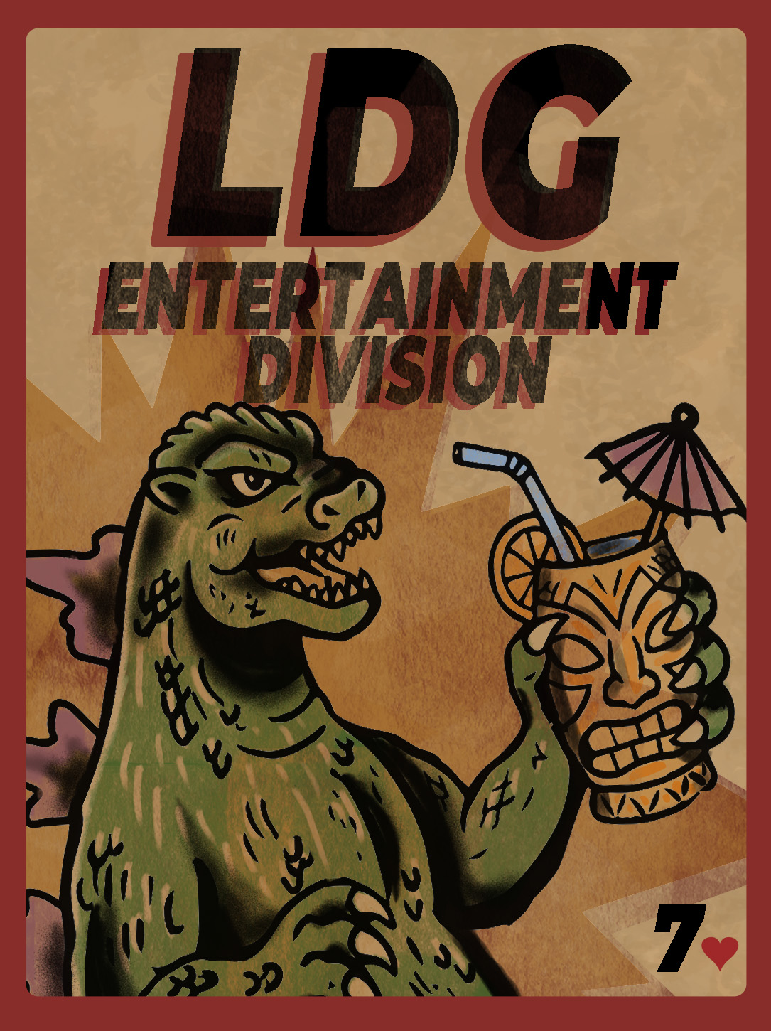 LDG Entertainment Division Tiki Godzilla artwork